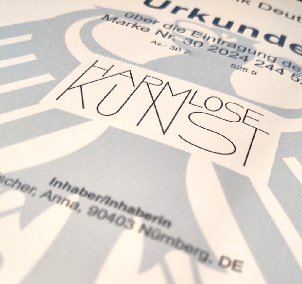 Foto der Markenurkunde Harmlose Kunst Anna Hielscher