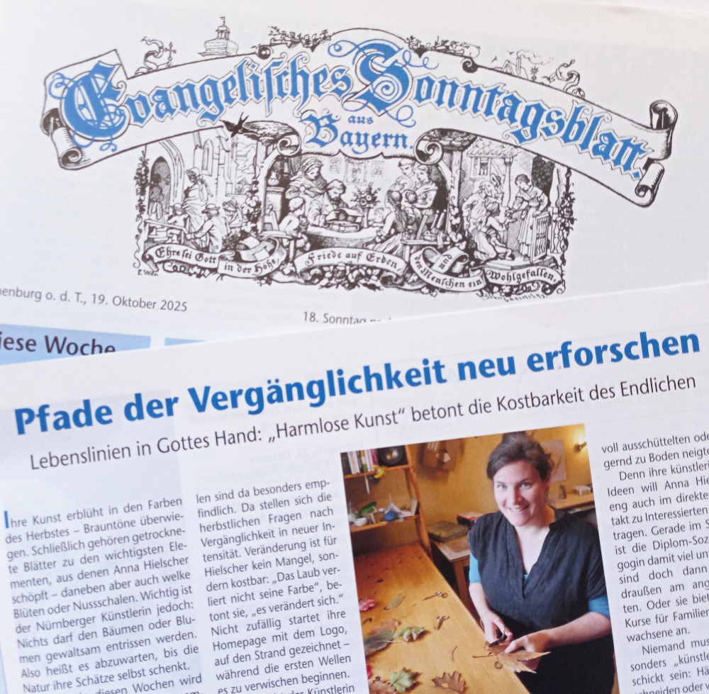 Foto vom Zeitungsausschnitt evangelisches Sonntagsblatt Anna Hielscher Harmlose Kunst