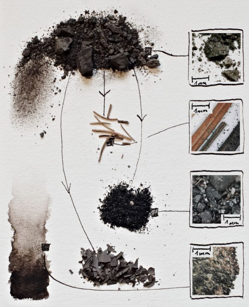 Material- und Farbbeispiel der Probe aus dem Stockheimer Kohlenwald. Harmlose Kunst